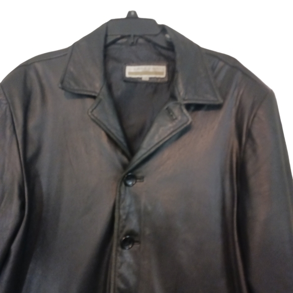 Vintage Perry Ellis Men's Black Leather Jacket - Picture 4 of 7